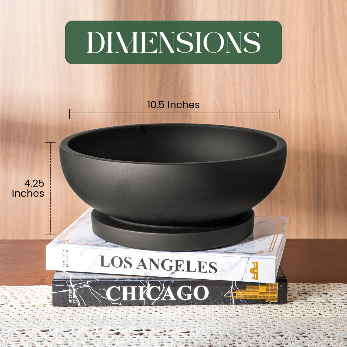 FUINTRA Decorative Concrete Fruit Bowl for Kitchen Counter – Elegant Pedestal Bowl with Smooth Finish for Home Decor | Handcrafted Key Bowl for Entryway Table, Coffee Table | 10.5in W x 4.25in L