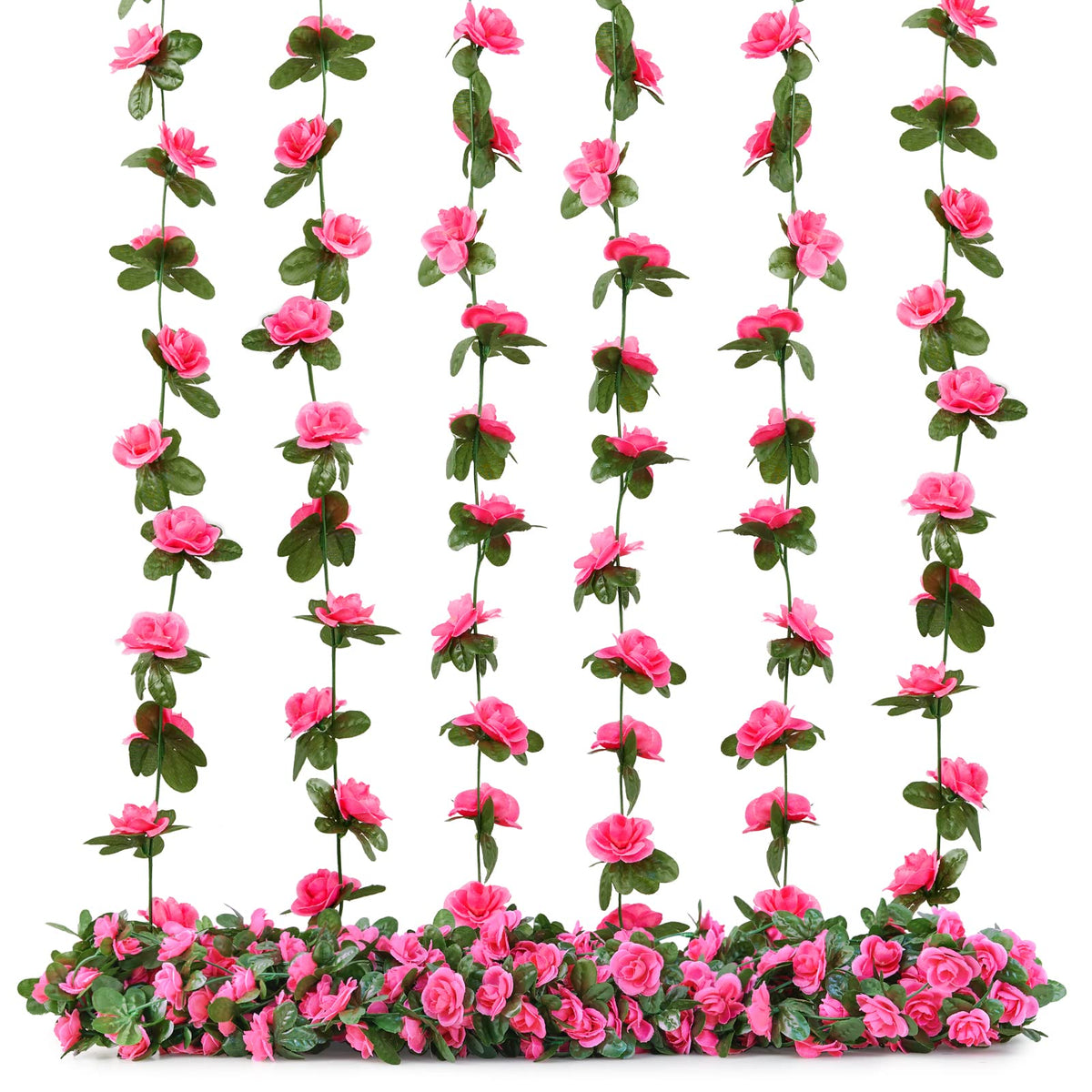 PONKING 8 Pcs x 8.2 ft Flower Garland Artificial Rose Vine Flowers with Green Leaves Hanging Fake Roses Vine for Room Party Home Wedding Birthday Christmas Wall Arch Decor, Spring Magenta Flower
