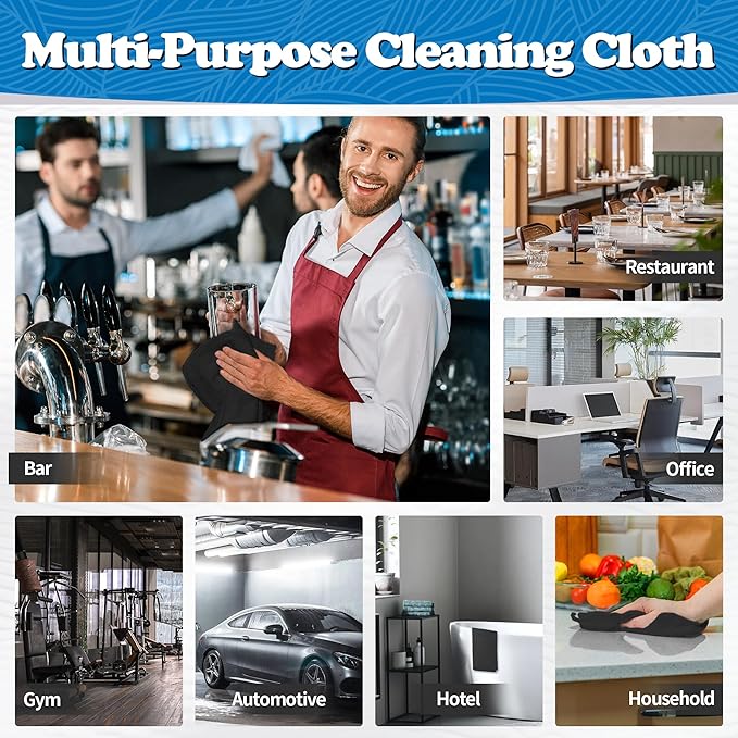 FIXSMITH Microfiber Cleaning Cloth, Shop Towels Bulk, 24 Pack Black Microfiber