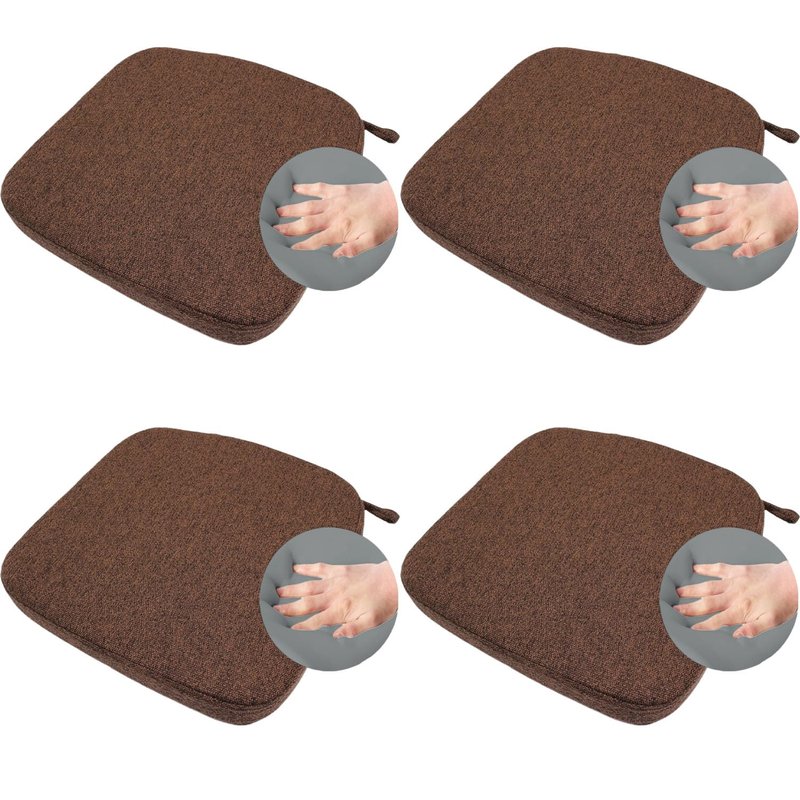 ZYHOONE Chair Cushion with Ties for Kitchen Chair - Thick Memory Foam Indoor Seat pad,Dining Room Cushion with Machine Washable Cover [15 X 15 X 2 Inches] - (Dark Brown,4)