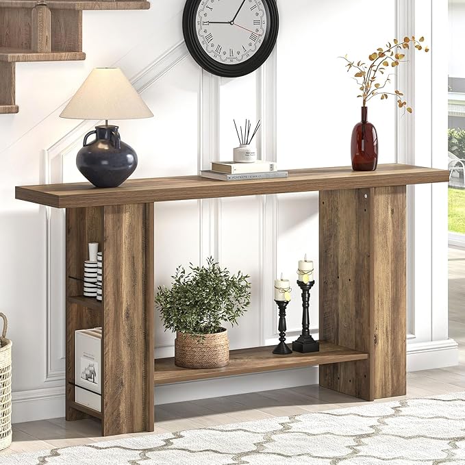 FOLUBAN 53 Inch Long Entryway Table, 2-Tier Wood Console Table