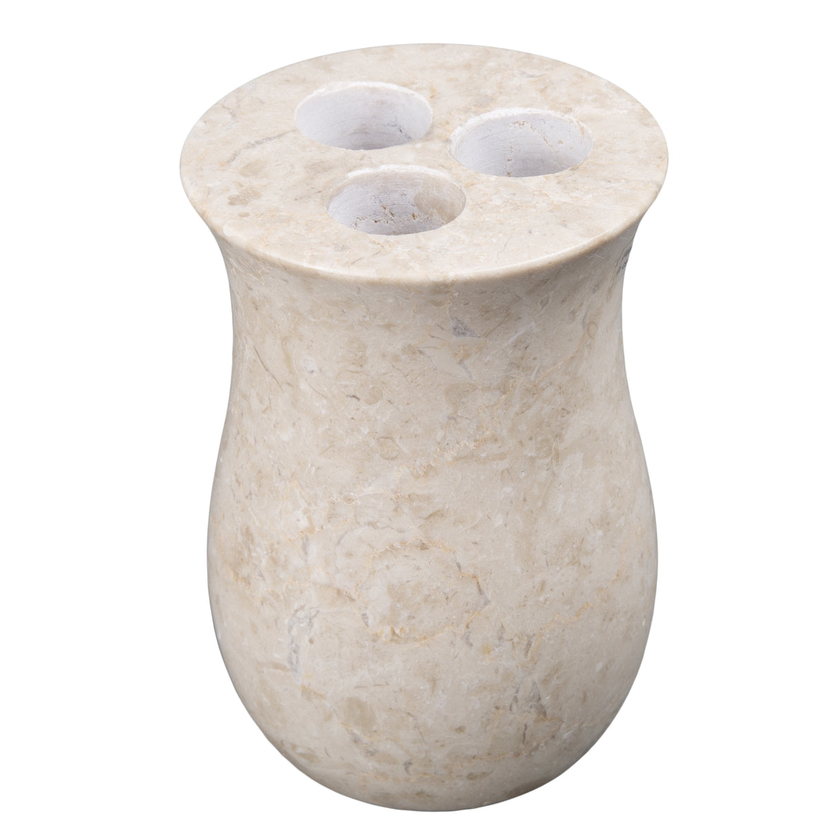 Creative Home Natural Unique Marble Toothbrush Holder, Polished Smooth Finish, Compact 3.3x3.3x4.5 Inch Freestanding Organizer, Wipes Clean Easily, Sturdy and Durable Vase Shape Beige Bathroom