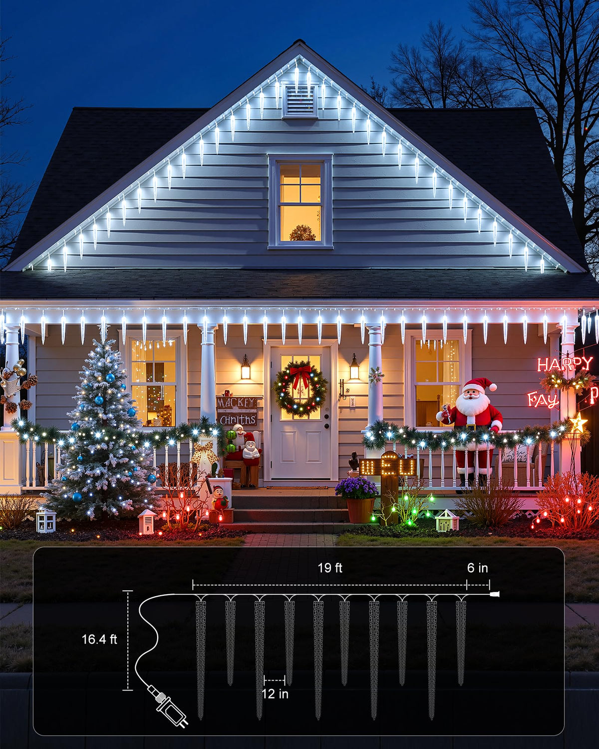 Brightown Icicle Lights Outdoor 20ft with Remote - 20 Tubes 100 LED Iced Tube Christmas Lights, Waterproof Icicle Decor Outdoor Indoor for Tree Patio Roof Holiday Decor, Cool White