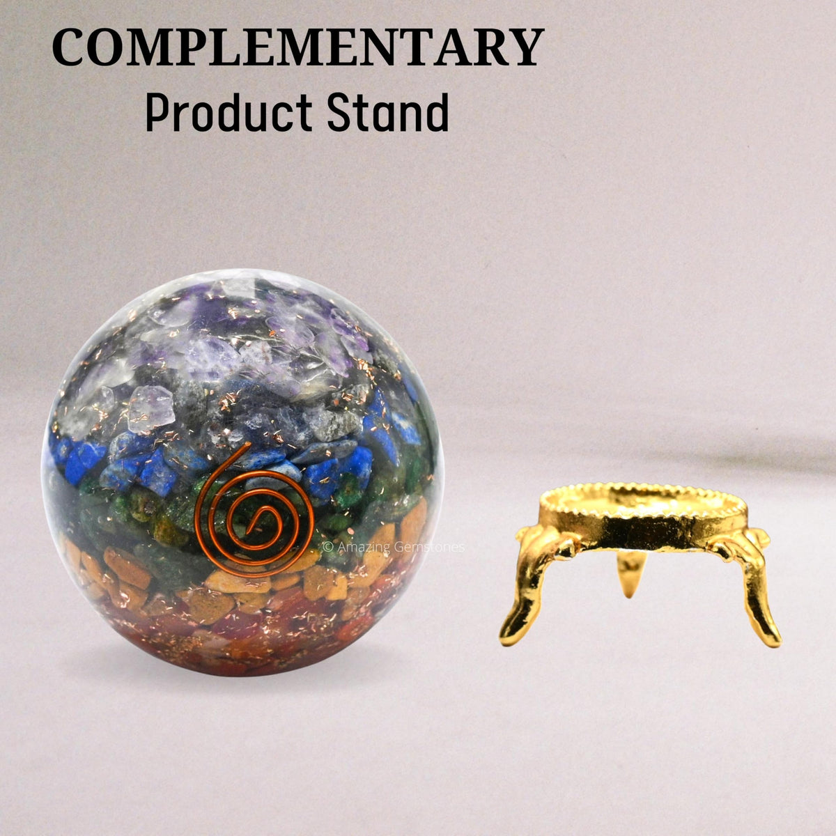 Amazing Gemstone 2.5" 7 Chakra Orgonite Orgone Crystal Sphere Ball with Stand - Meditation Crystal Ball for Witchcraft and Decorative Balls - Premium Gemstone Sphere Balls