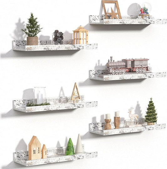 upsimples Floating Shelves for Wall, Wall Shelves for Decor Storage Set of 6