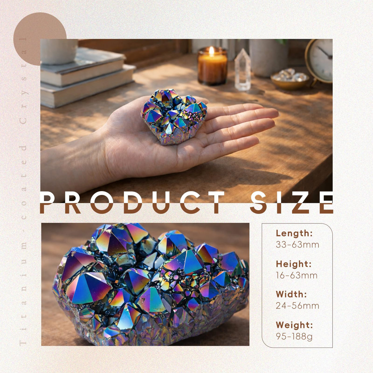 SUNYIK Rainbow Aura Titanium Coated Crystal Cluster,Quartz Drusy Geode Gemstone Specimen Figurine(0.4-0.45lb)