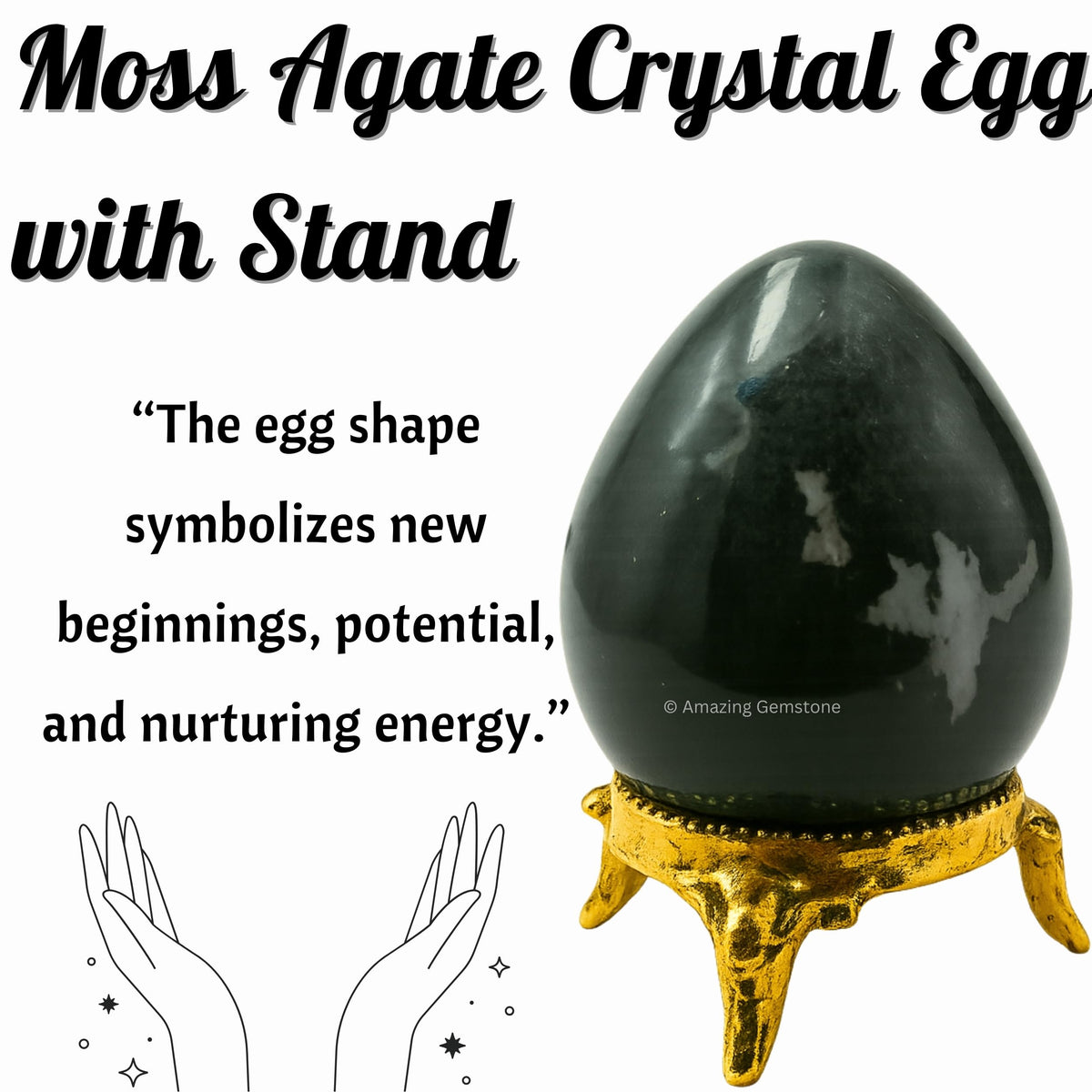Amazing Gemstone Moss Agate Crystal Yoni Egg, 2 Inches - Premium Crystals and Healing Stones Yoni Egg for Pelvic Floor Health, Natural Healing Crystal Eggs for Meditation and Stress Relief