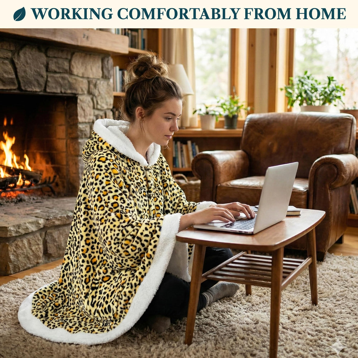 PAVILIA Hooded Blanket Poncho, Women Sherpa Fleece Shawl Wrap with Hood, Wearable Blanket Cozy Warm Poncho Cape Throw with Pockets, Gift for Elderly Mom, Cheetah Yellow