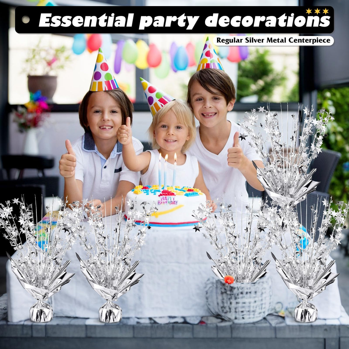 6 Pack Metallic Foil Spray Centerpiece Star Table Decoration Burst Table Centerpieces for Birthday Weddings Anniversaries Christmas New Year Holiday Party Supplies Decor (Silver)
