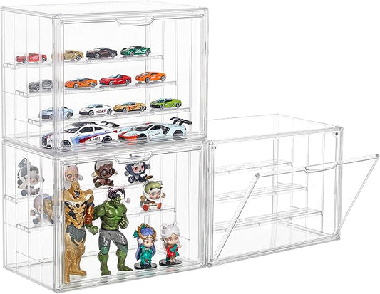 3 Pack Display Case for Collectibles 4 Layer Updated Adjustable Acrylic Display