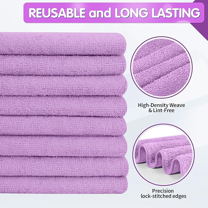 FIXSMITH Purple Microfiber Cleaning Cloth -Pack of 8, Highly Absorbent Cleaning