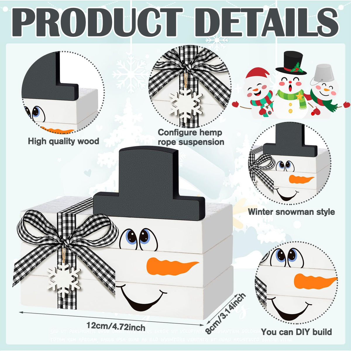 5 Pcs Winter Snowman Table Decorations Winter Wooden Tiered Tray Decor White Centerpiece Decorative Wood Books Table Top Decor Home Farmhouse Rustic Kitchen Shelf Decoration