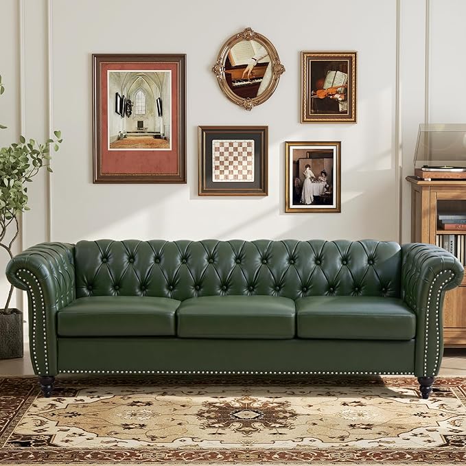 LEVNARY Chesterfield Sofa, 3 Seater Tufted Couch
