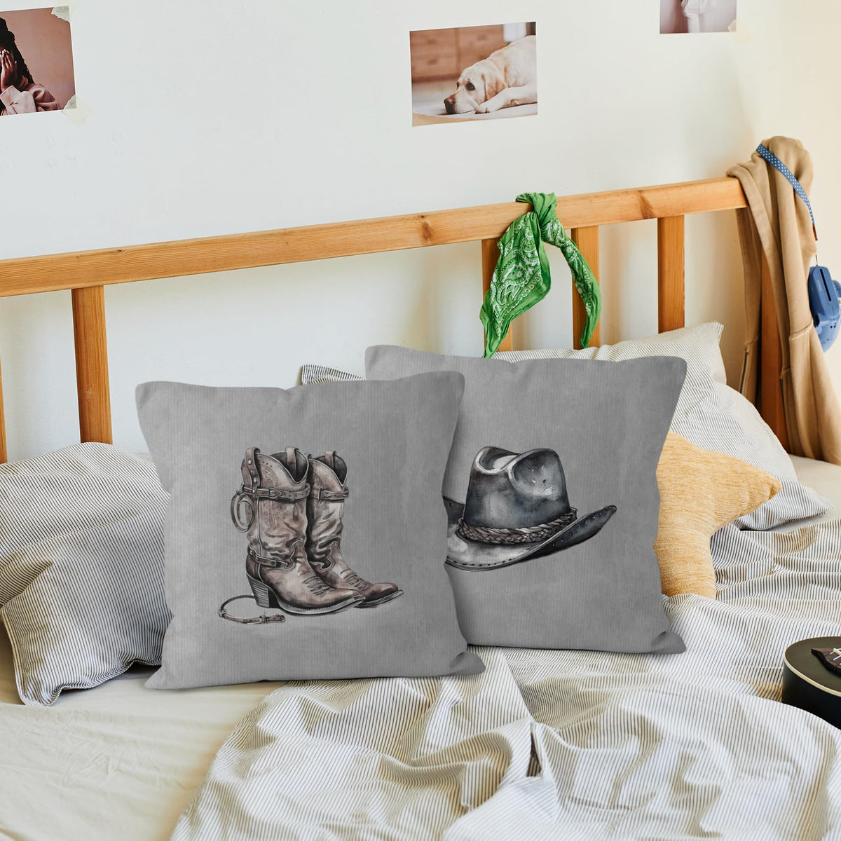 VRW Western Cowboy Hat Boots Throw Pillow Covers Set of 2, Classroom Pillow Covers, Rustic Grey Pillow Covers for Farmhouse Decor, Pillowcase for Western Home Decor Rustic, Western Gifts, 18x18