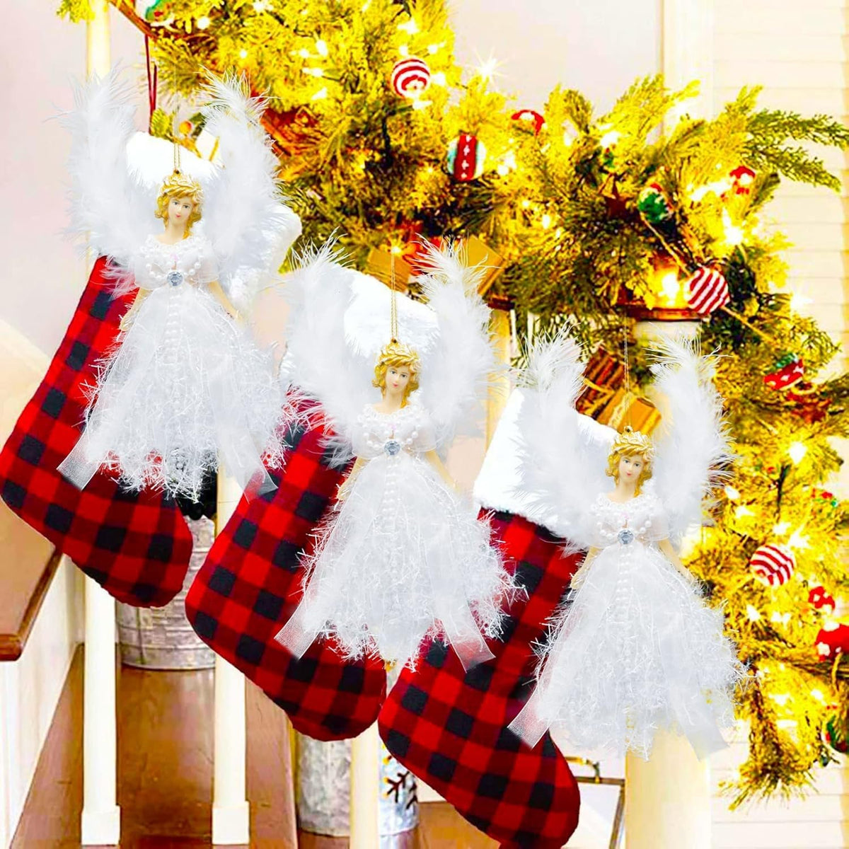 ONTODEX White Victorian Sparkle Feather Angel Christmas Tree Decoration Hanging Pendant Holiday Birthday Party Ornaments - 1 Piece
