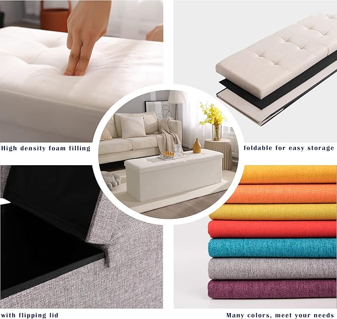 Storage Ottoman Bench Foldable Seat Footrest End of Bed Ottoman