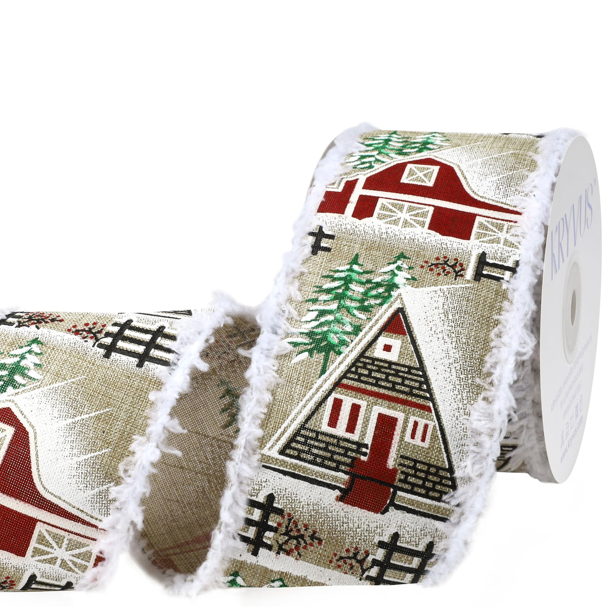 Kryvus Christmas Wired Ribbon, 2.5 Inch X 10 Yards, Natural Linen Christmas Ribbon with Snowy Edge for Wreaths, Gift Wrapping, Xms Tree Decorations & Holiday (Farmhouse)