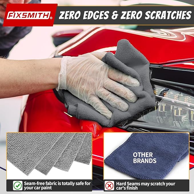 FIXSMITH Microfiber Cleaning Cloth, Shop Towels Bulk, 24 Pack Grey Microfiber