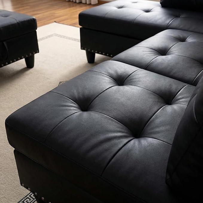 97.5" L Shaped Couch Set Leather, Modular Sectional Couches