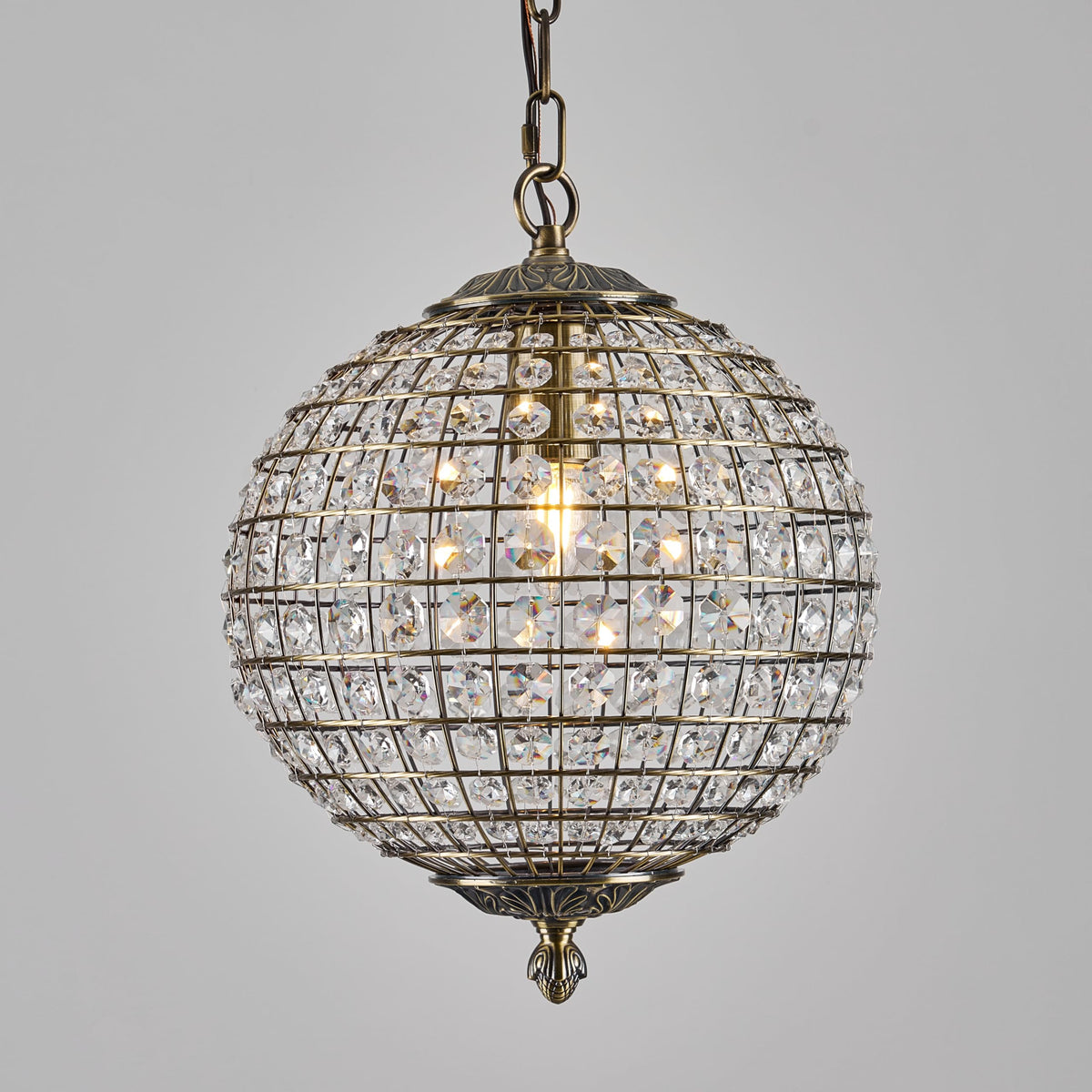 Macarena Gold Vintage Crystal Globe Chandelier 12" Round Antique Bronze Retro Pendant Hanging Light Fixture for Dining Room Kitchen Island Bedroom Hallway Entryway Foyer Bathroom Closet