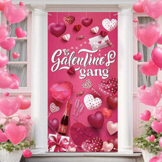 VitalCozy Galentine's Day Door Cover 72 x 35 Inch Happy Galentine's Day Galentines Gang Door Banner Pink Heart Valentines Indoor Outdoor Decorations for Women Girls Home Party Supplies(Classic)