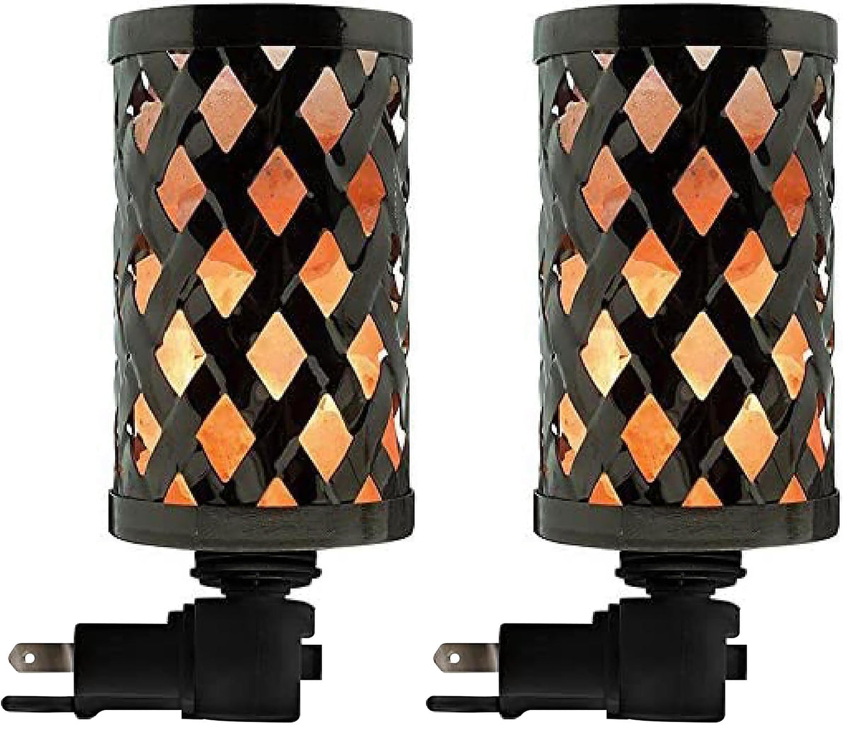 Himalayan Glow Lattice Style Basket Salt Lamp Night Light with Pink Salt Chunks | 360 Degree Rotatable Wall Plug, Ideal Gift for Home Décor (Pack of 2)