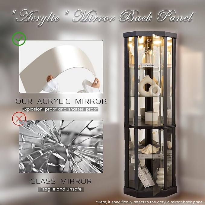 Corner Curio Cabinet, Light Bulb Inclued, Wine Bar China Cabinet