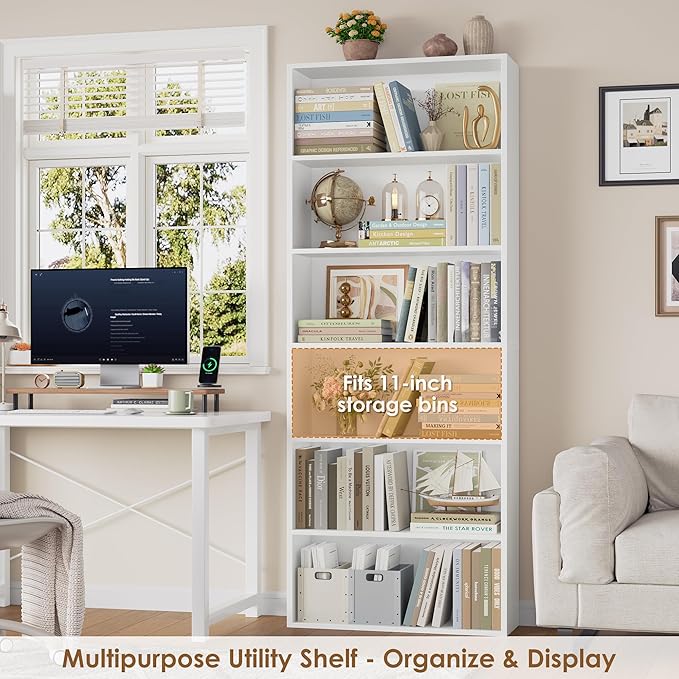 FOTOSOK 6-Tier Open Bookcase and Bookshelf, Freestanding Display Storage