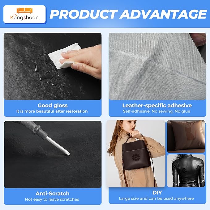 Kangshoon Leather Repair Patches, 3.5X79 Inch Self-Adhesive Leather Repair Tape