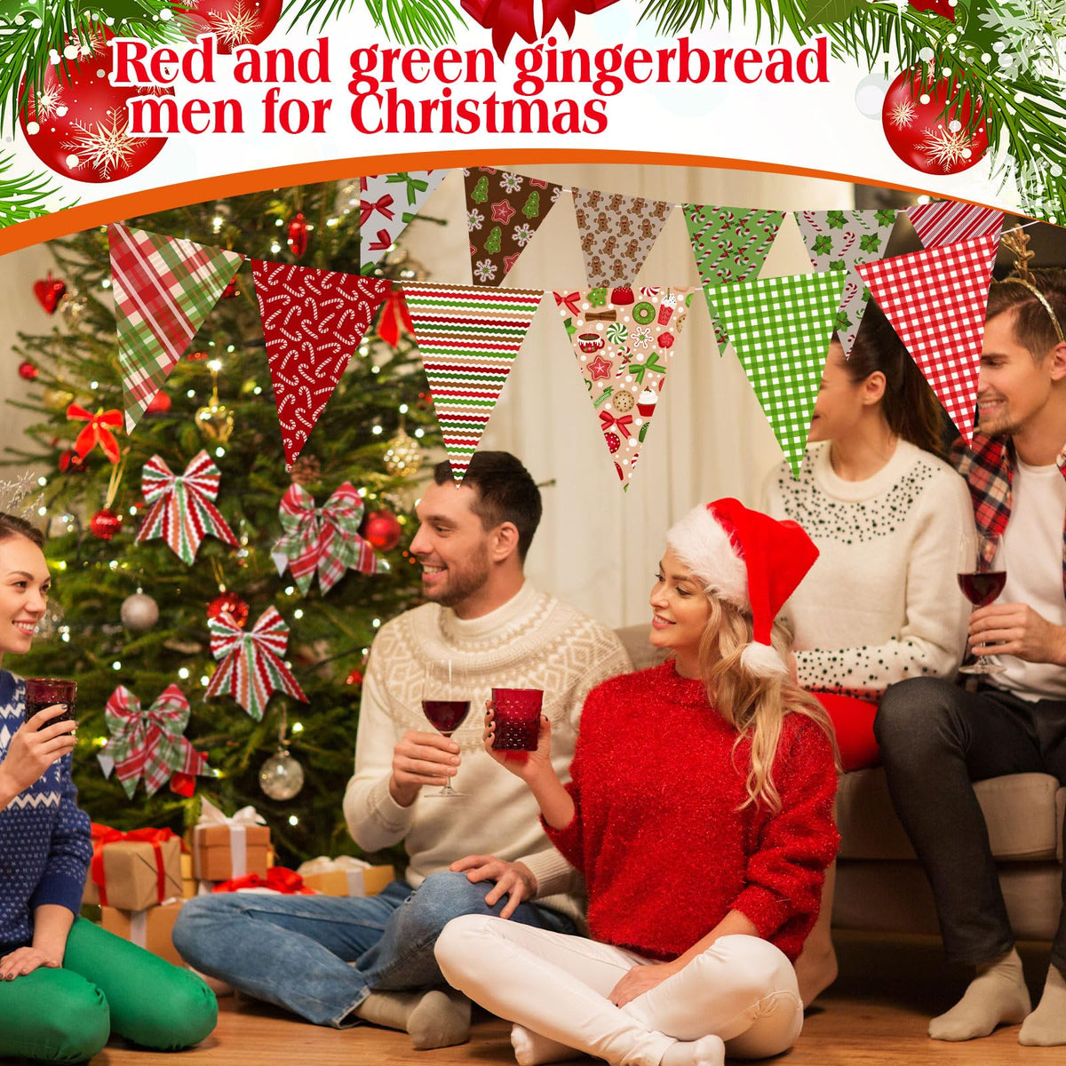 Oudain 60 Pcs 10 x 10 Inch Red and Green Quilting Fabric Squares Christmas Fat Patchwork Precut Strips Gingerbread Man Candy Cane Fabric Bundles for Xmas DIY Craft Sewing Handmade Materials