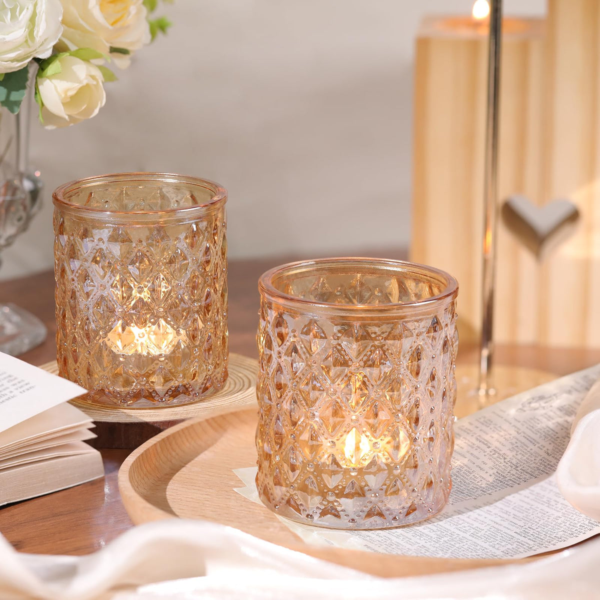 8 Pcs Large Votive Candle Holders Gold Tea Light Candle Holders Glass Candle Holder for Wedding, Bridal Shower, Table Centerpiece, Party, Home Decor