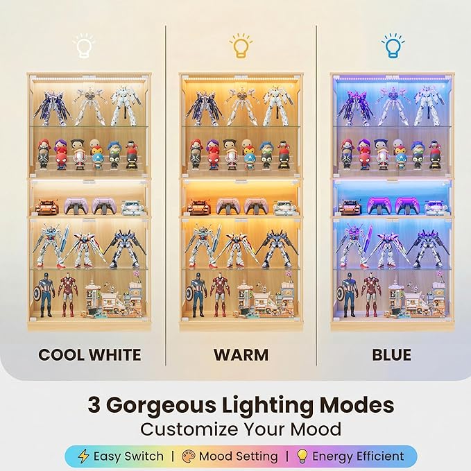 Display Cabinet with Glass Doors & LED Lights, 5 Tier Lighted Display Case