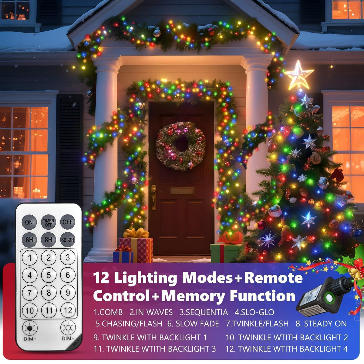 1200 LED 59FT Christmas Cluster Lights, Multicolor Christmas Tree Lights Outdoor, Firecrackers String Light with 12 Modes Timer Remote, Waterproof Plug in Twinkle Fairy Light for Xmas Tree Garland