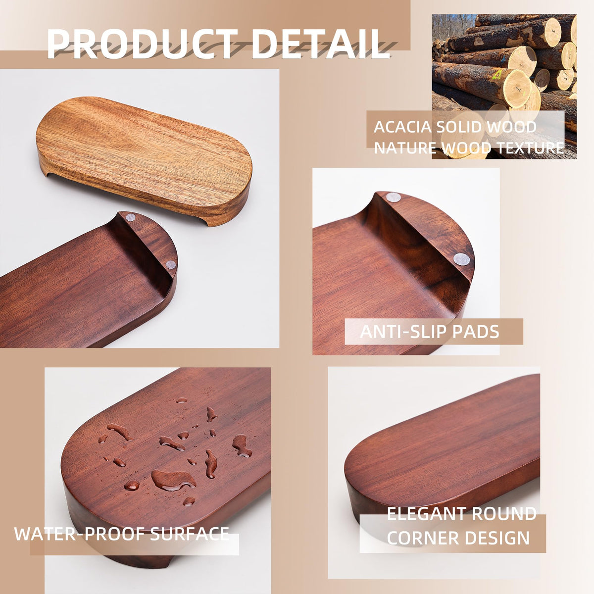 CAMLOT Acacia Wood Risers for Decor Display, Bathroom Counter Decorative Tray, Soap Dish Risers, Pedestal Stand for Bottles,Candle,Plant, Counter Decor for Vanity. (Brown Acacia)