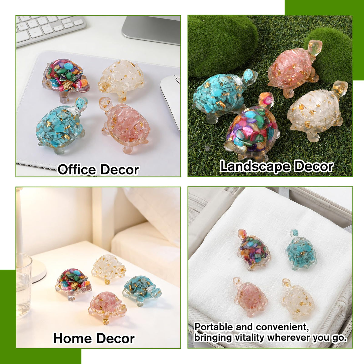 EupHHonycs 4Pcs Crystal Turtle Mini Handmade Crystal Turtle Sea Mini Resin Turtles for Home Office Fish Tank Colorful Healing Crystals Animal Statue Desk Shelf or Meditation Space