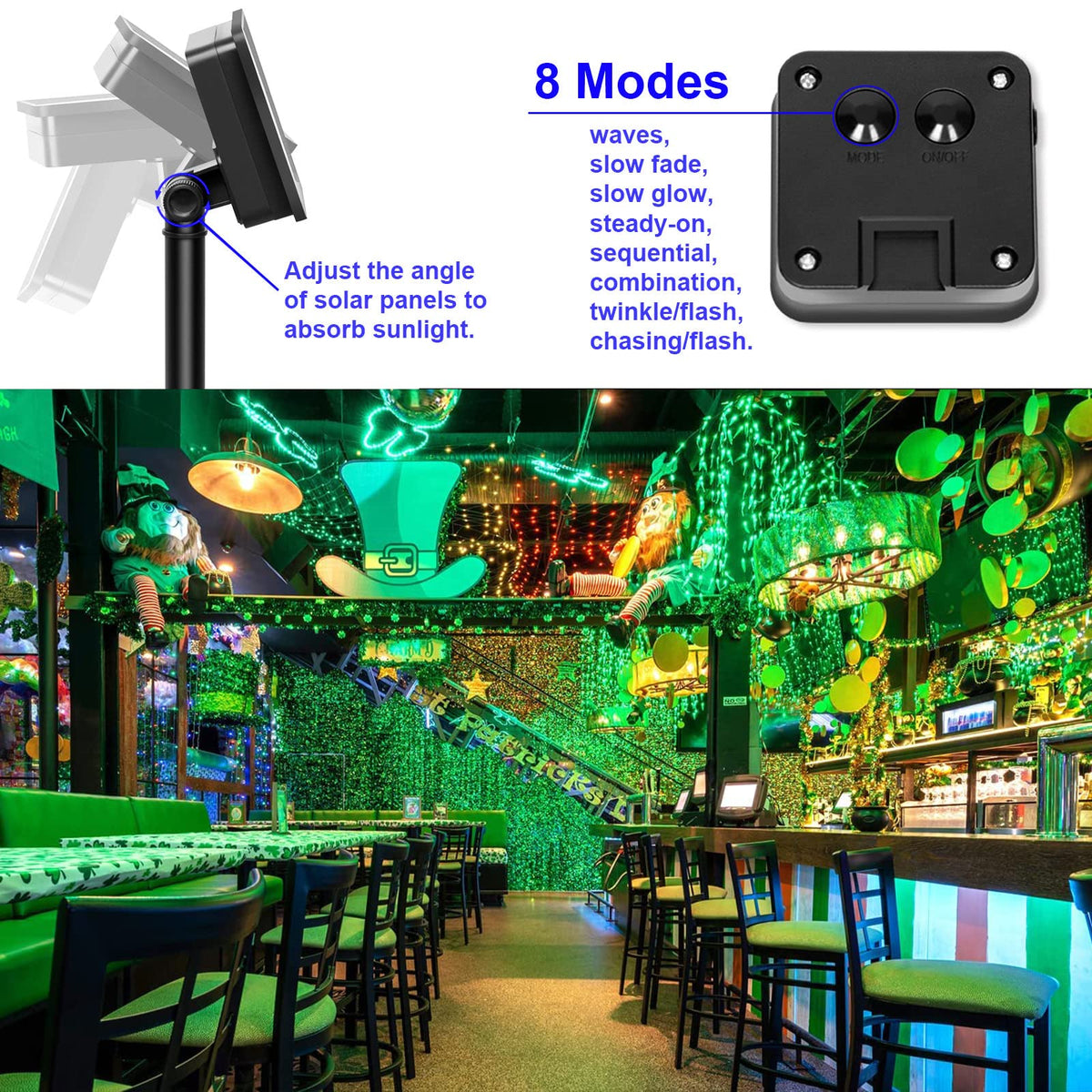 YAOZHOU Green Solar Fairy String Lights Outdoor, 2 Pack Each 100LED 8 Modes Copper Wire Lights Christmas Decorations IP67 Waterproof for Garden, Patio, Fence, Balcony