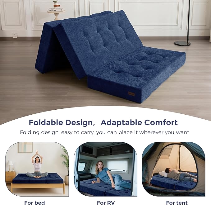 MAXYOYO 6" Folding Sofa Bed for Floor, Tufted Tri-Fold Floor Mattress