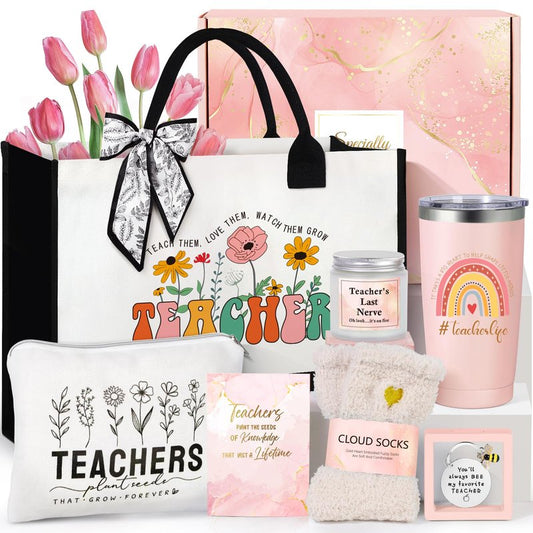 Suhctuptx Teacher Appreciation Gifts, Best Teacher Tote Bags for Women, Unique Gift Ideas from Students - Funny Thank You Basket Box Back to School Christmas Gifts Birthday Gift Pink