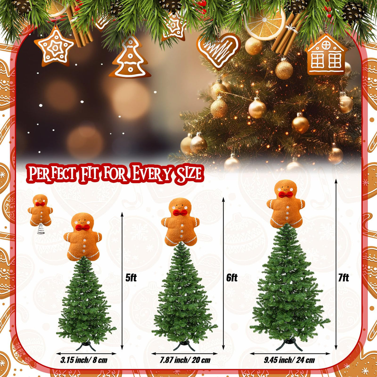 Gejoy Christmas Gingerbread Tree Topper Plush Stuffed Tree Toppers Ornaments for Christmas Party Indoor Xmas Holiday Festive Home Decoration