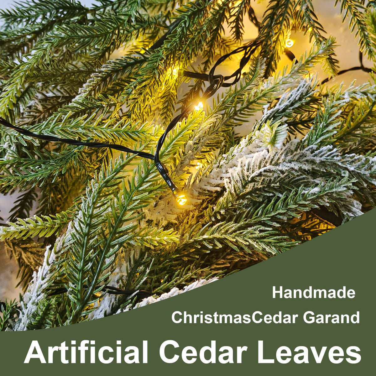 9FT Christmas Garlands Norfolk Pine Garland, Real Touch Artificial Winter Pine Garland, Green Artificial Greenery Garlands with Snowflake for Wall, Mantle, Table, Indoor, Outdoor Christmas Decorations