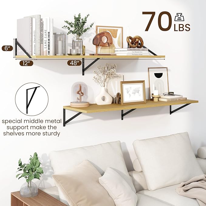 Fun Memories Floating Shelves for Wall, 12 Inch Deep Floating Shelves Set of 2