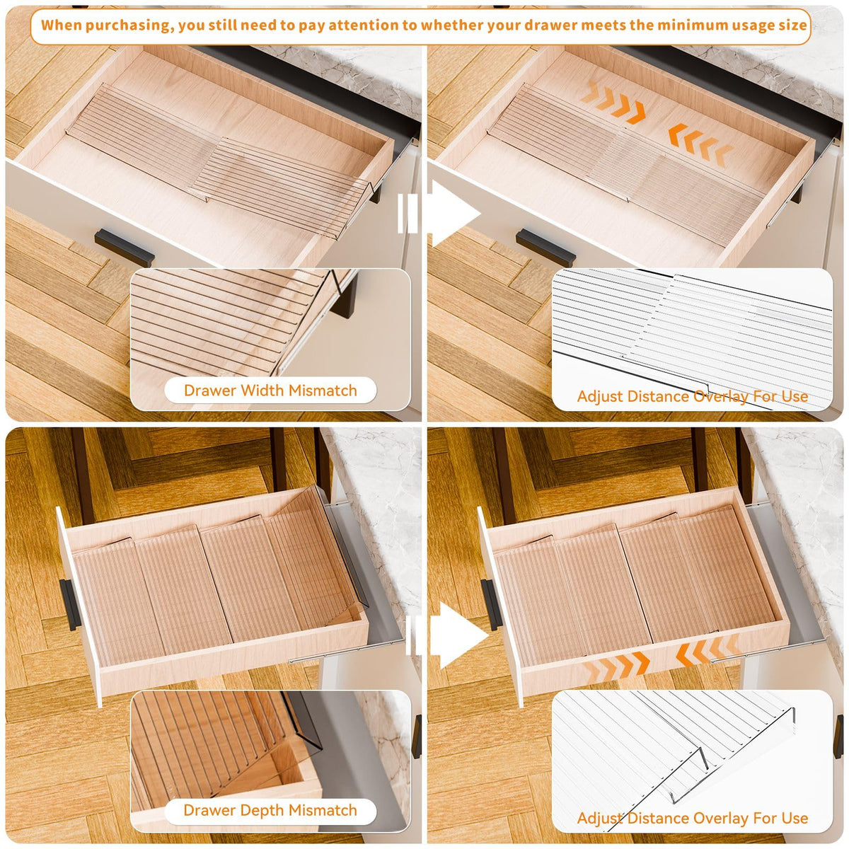 Yieach 8 Pack Adjustable Narrow Spice Rack for Drawer - Expandable From 9" to 17.7" - Acrylic Drawer Seasoning Organizer,Tiered Clear Spice Tray for Spices,Condiment,Nail Polish and Jar Organization