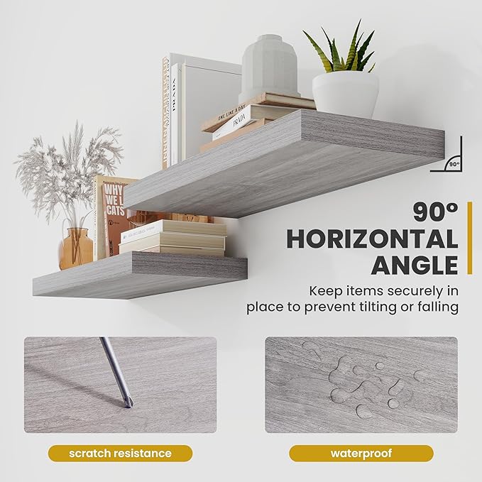 Acovy 24 Inch Floating Shelves, 9.3" Deep Floating Shelf Wall Mounted, Rustic