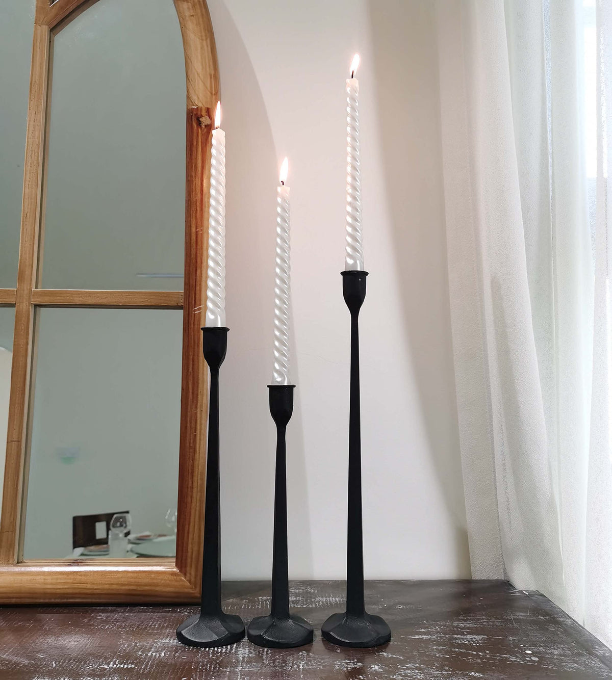 Iron Taper Candle Holder - Decorative Candle Stand - Candlestick Holder for Wedding, Dinning, Party, Set 3 (Black)