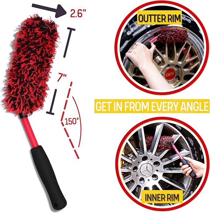Metal Free Microfiber Wheel Brush Kit- Microfiber Angled Wheel Brush, Long