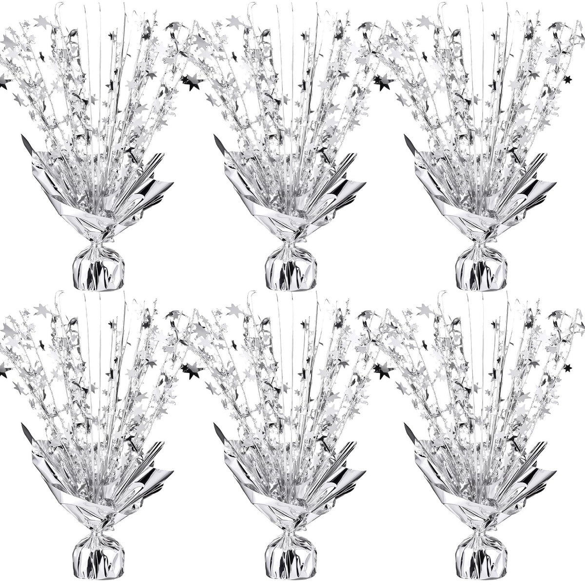 6 Pack Metallic Foil Spray Centerpiece Star Table Decoration Burst Table Centerpieces for Birthday Weddings Anniversaries Christmas New Year Holiday Party Supplies Decor (Silver)