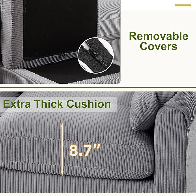 HAOMARKETS Corduroy Sofa Set, Upholstered Loveseat and 3-Seater Couch Set of 2