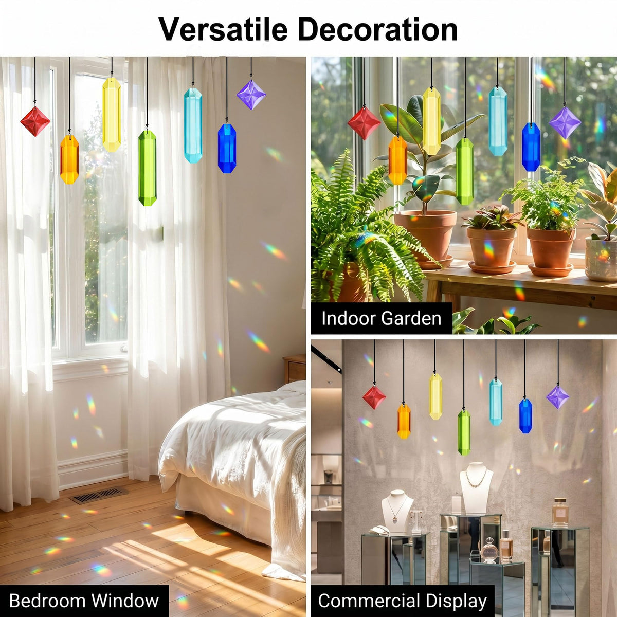 HDCRYSTALGIFTS 7Pieces Rainbow Prisms Crystals Suncatcher for Window Hanging Chakra Sun Catcher with Crystals Home Indoor Outdoor Garden Christmas Day Party Wedding Decoration Gift