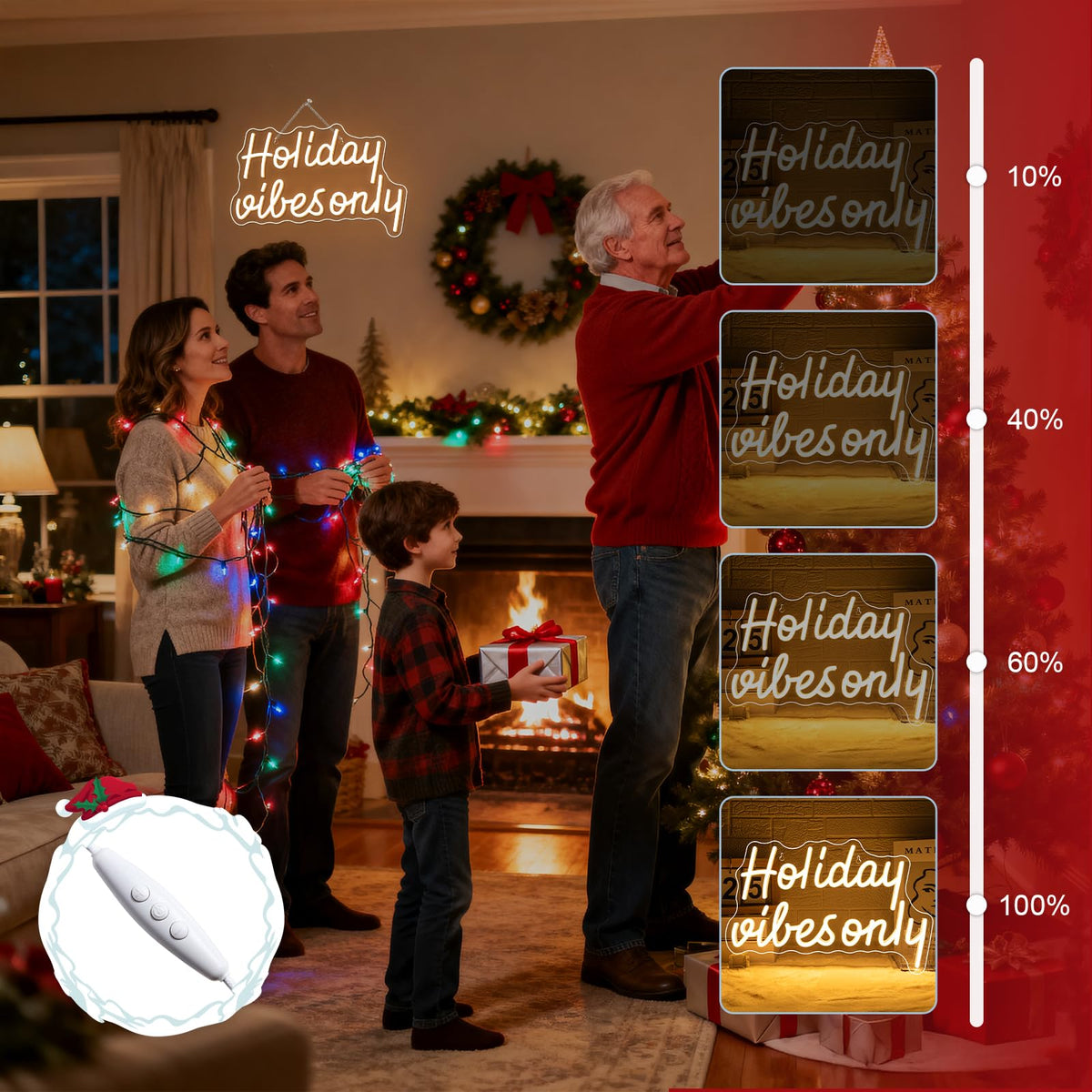 DREAMFORT Christmas Neon Sign Holiday Vibes Only Neon Sign Festive LED Wall Decor for Christmas, Seasonal Parties & Winter Home Decor Cheerful Holiday Design