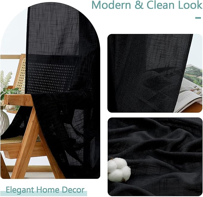 Chyhomenyc Black Semi Sheer Curtains 72 Inch Length 2 Panels Set, Light